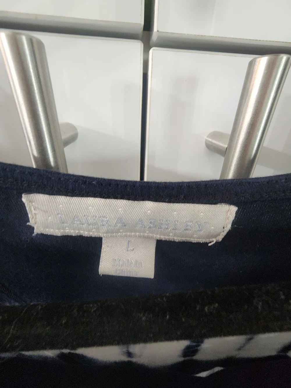 Laura Ashley Navy and White Tie-Dye Cowl Neck Tank Sequin Stripes